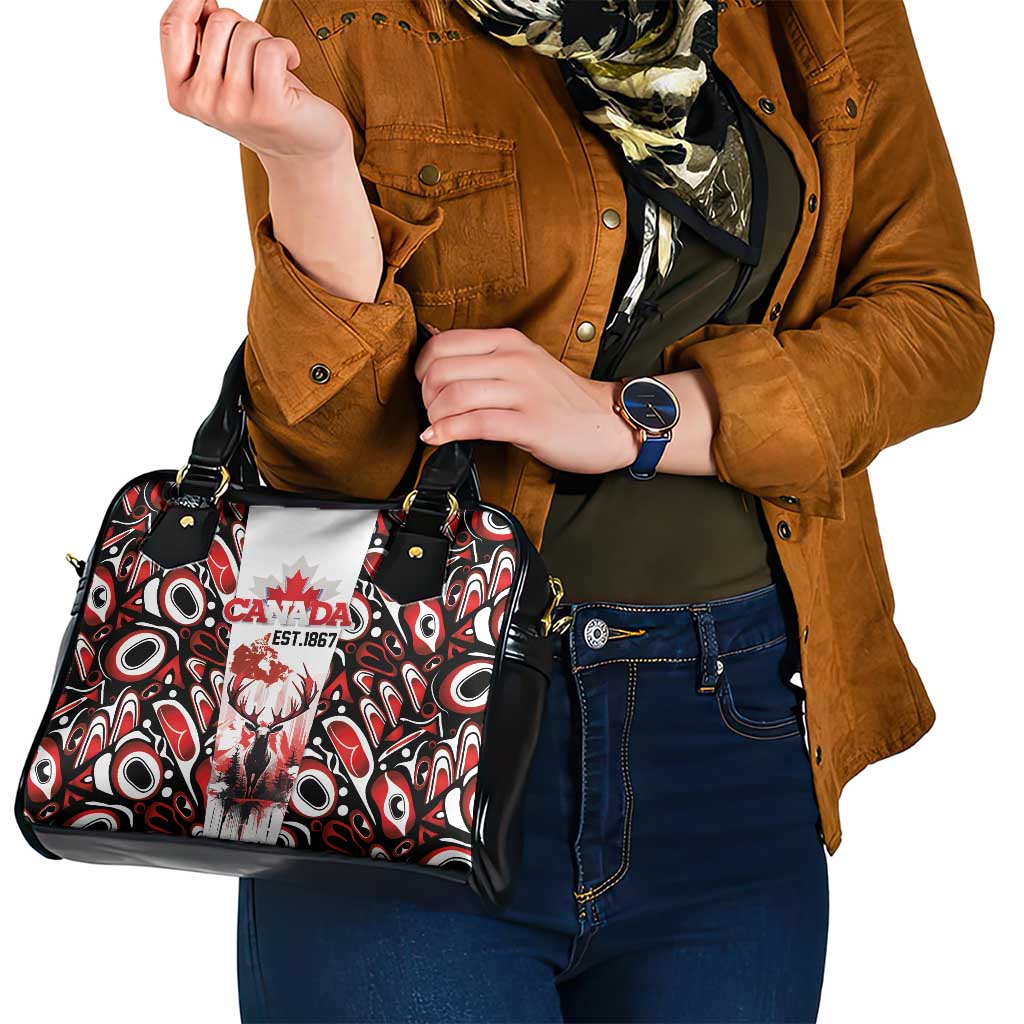 Canada Day Shoulder Handbag The Forest Moose and Maple Leaves-Haida Pattern LT03
