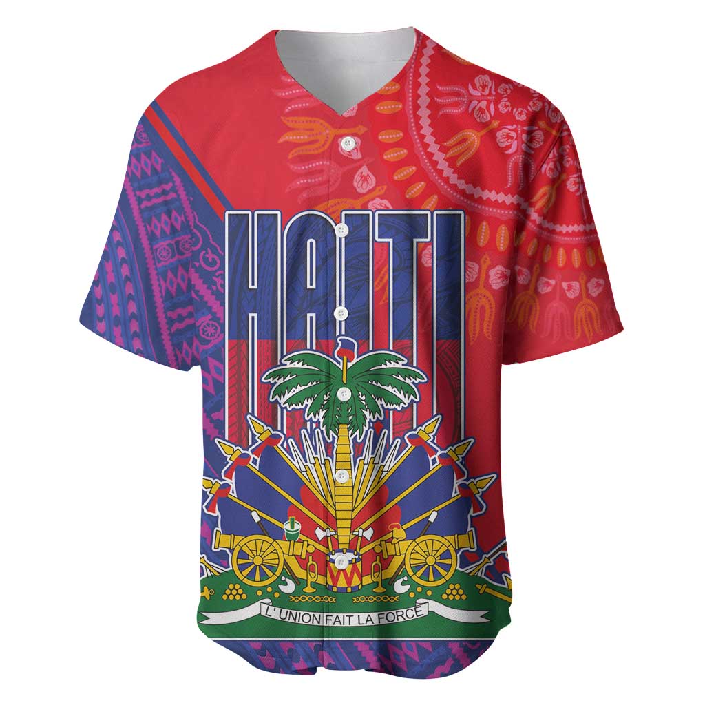 Haiti National Emblem Baseball Jersey Dashiki and Polynesian Pattern LT03