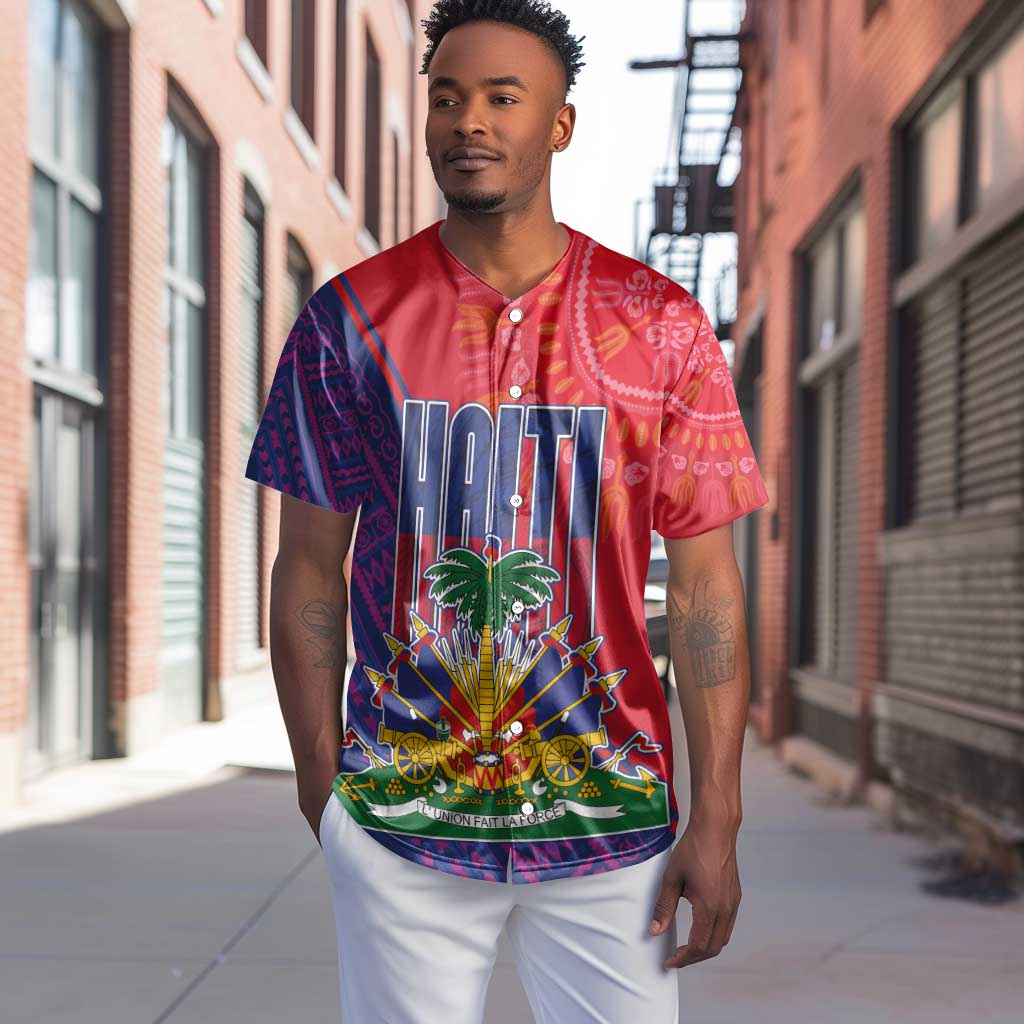 Haiti National Emblem Baseball Jersey Dashiki and Polynesian Pattern LT03