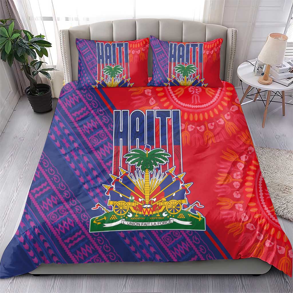 Haiti National Emblem Bedding Set Dashiki and Polynesian Pattern LT03