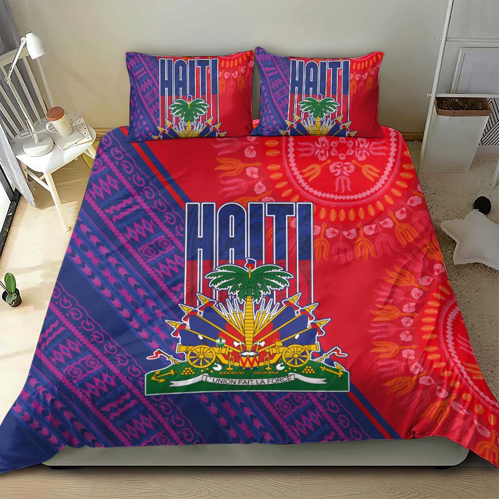 Haiti National Emblem Bedding Set Dashiki and Polynesian Pattern LT03