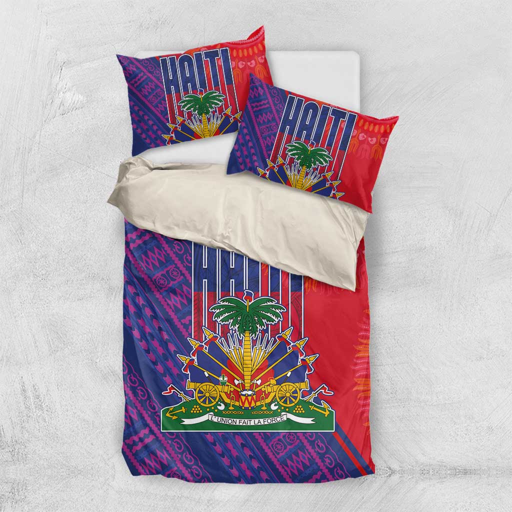 Haiti National Emblem Bedding Set Dashiki and Polynesian Pattern LT03
