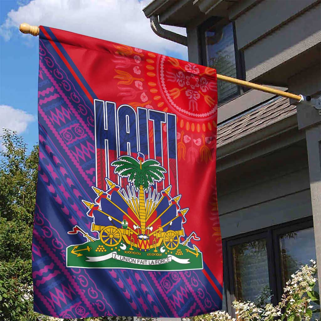 Haiti National Emblem Garden Flag Dashiki and Polynesian Pattern LT03