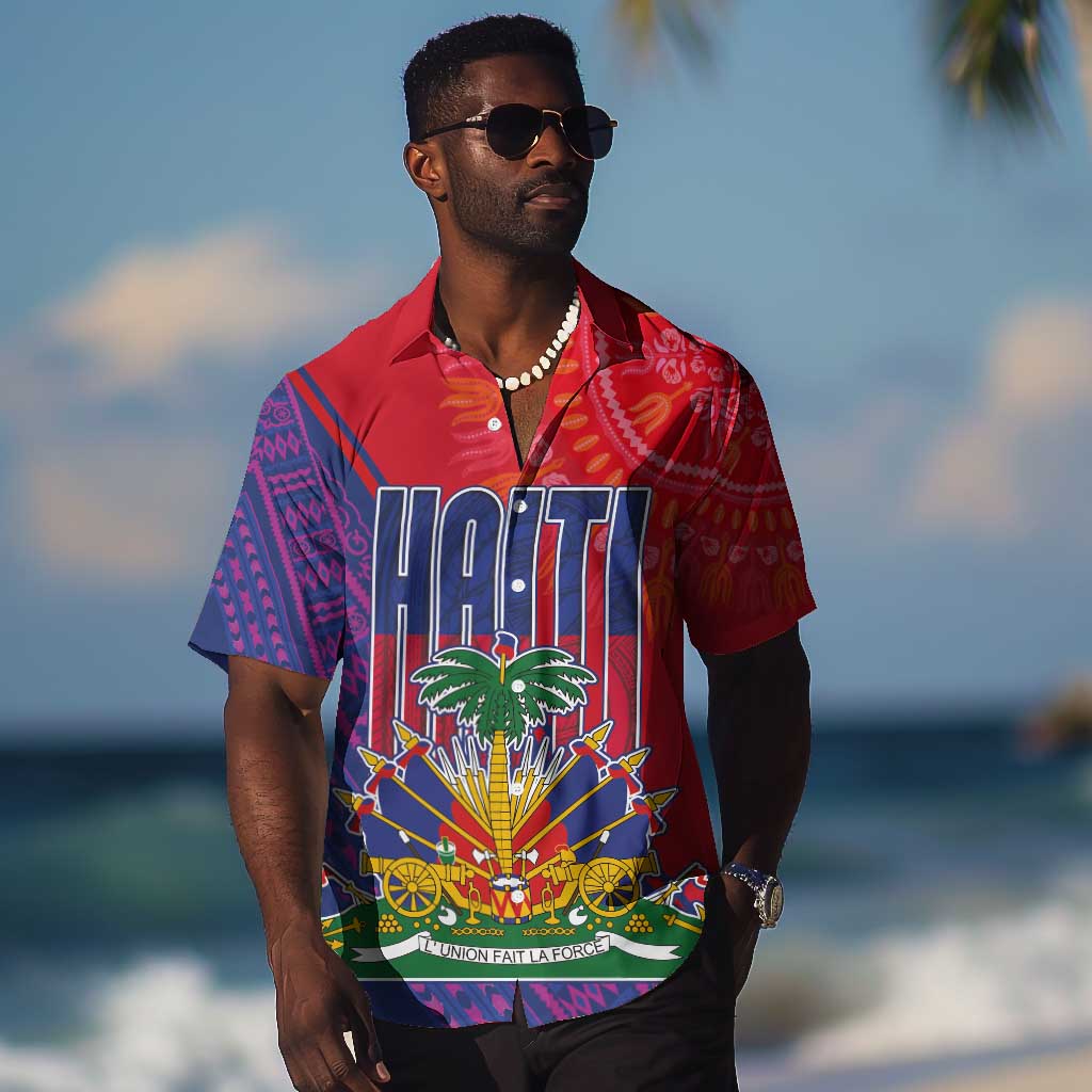 Haiti National Emblem Hawaiian Shirt Dashiki and Polynesian Pattern LT03