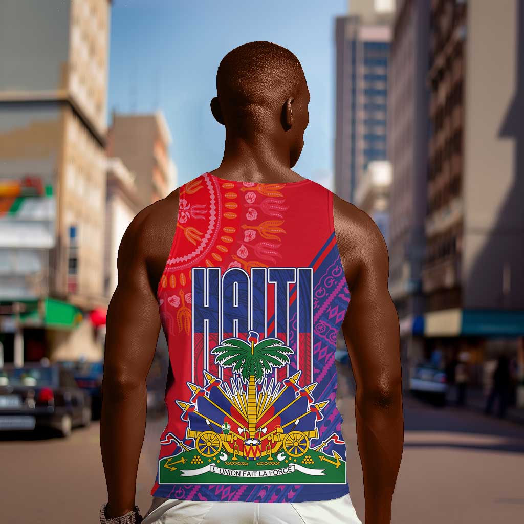 Haiti National Emblem Men Tank Top Dashiki and Polynesian Pattern LT03