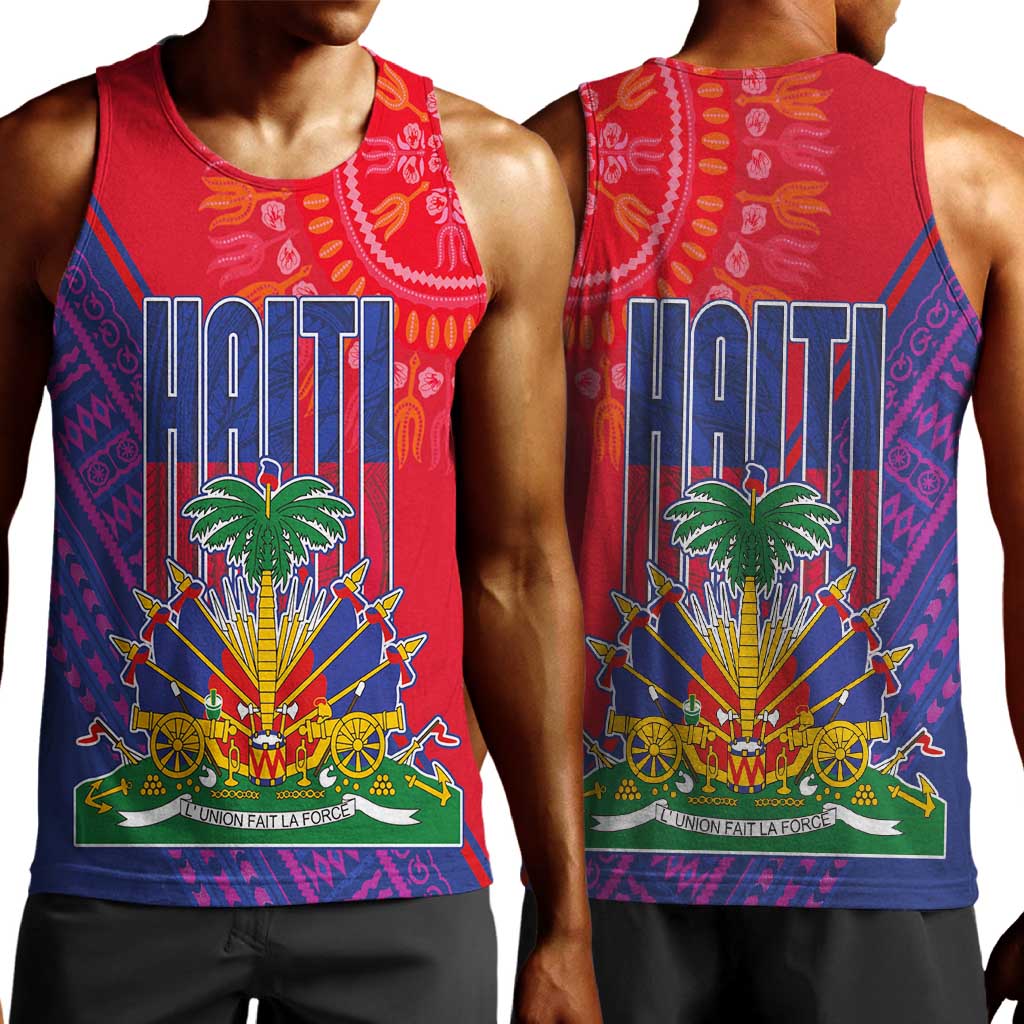 Haiti National Emblem Men Tank Top Dashiki and Polynesian Pattern LT03