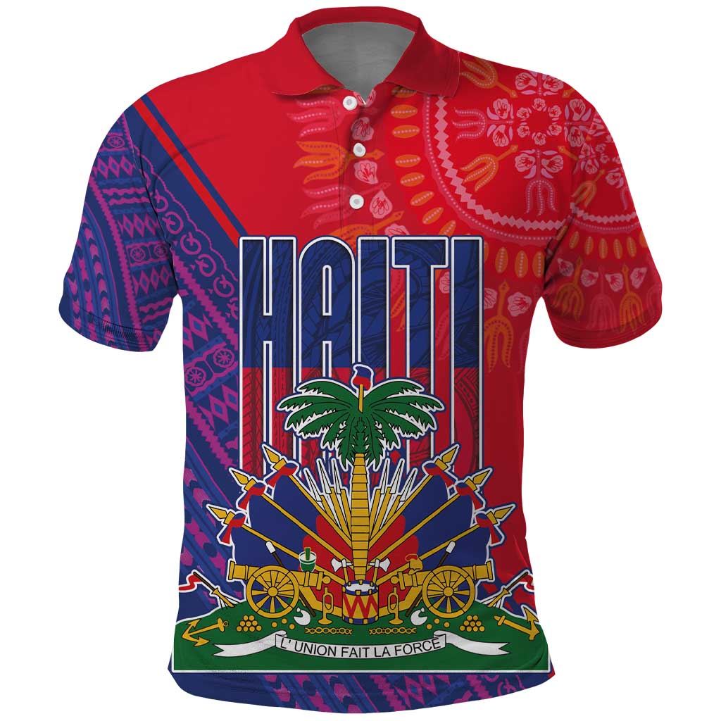 Haiti National Emblem Polo Shirt Dashiki and Polynesian Pattern LT03