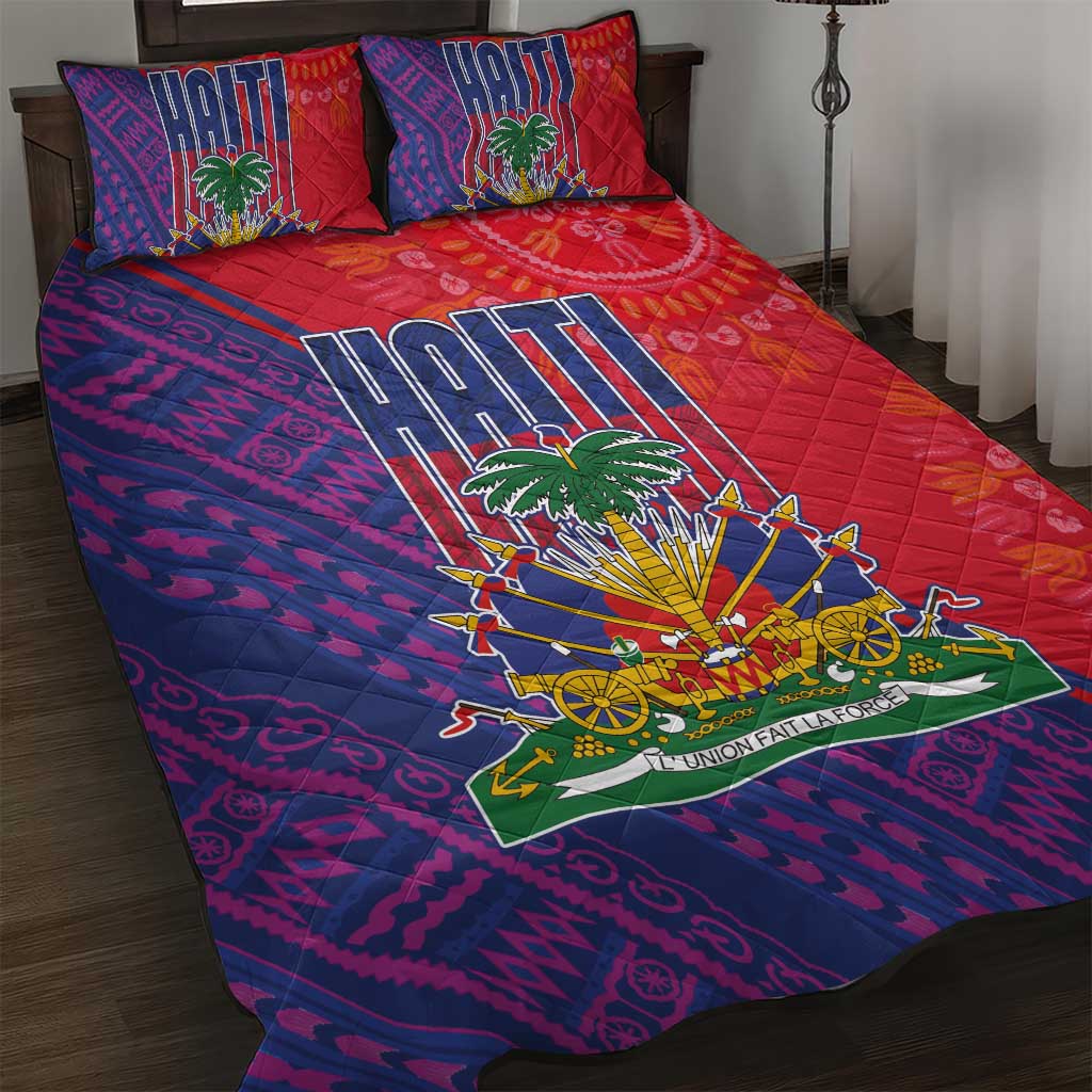 Haiti National Emblem Quilt Bed Set Dashiki and Polynesian Pattern LT03