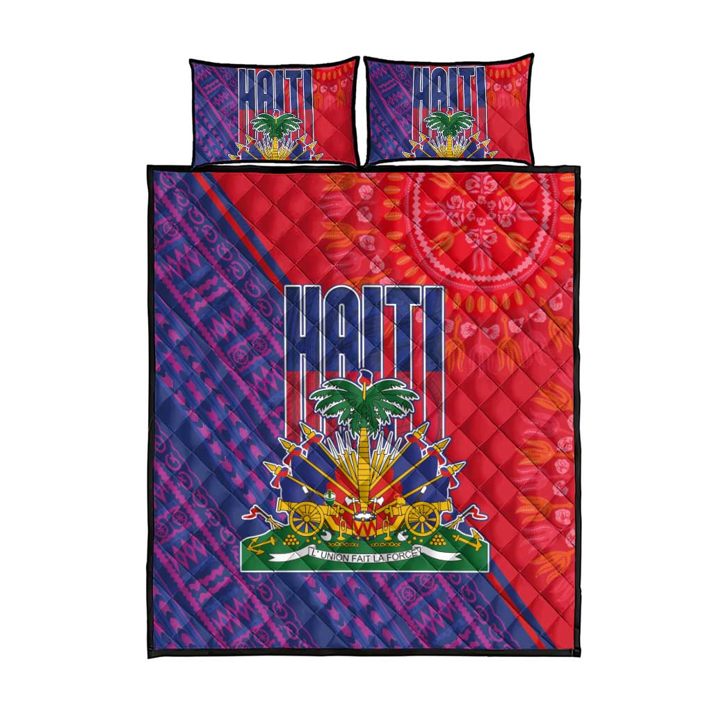 Haiti National Emblem Quilt Bed Set Dashiki and Polynesian Pattern LT03