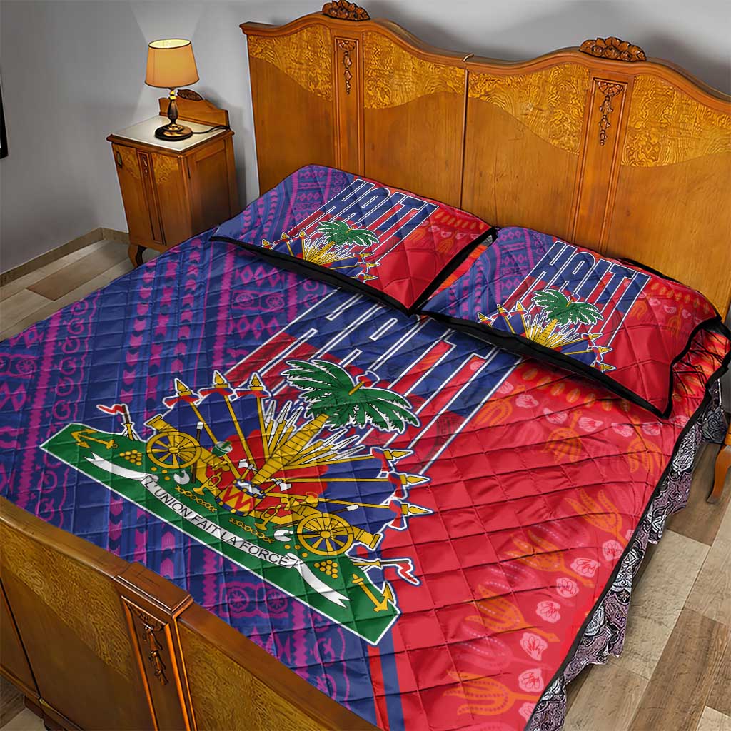 Haiti National Emblem Quilt Bed Set Dashiki and Polynesian Pattern LT03