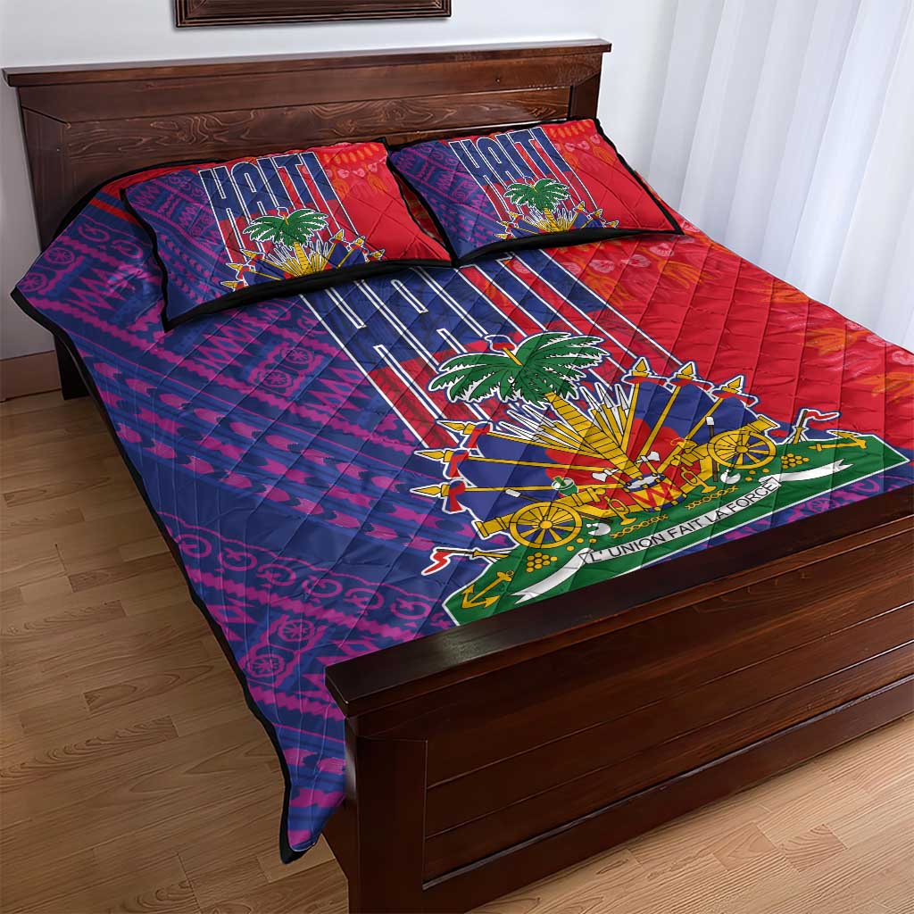 Haiti National Emblem Quilt Bed Set Dashiki and Polynesian Pattern LT03
