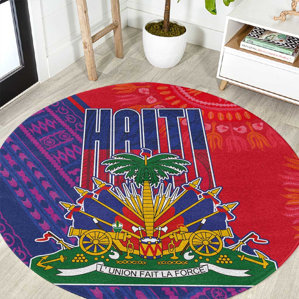 Haiti National Emblem Round Carpet Dashiki and Polynesian Pattern LT03