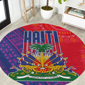 Haiti National Emblem Round Carpet Dashiki and Polynesian Pattern LT03