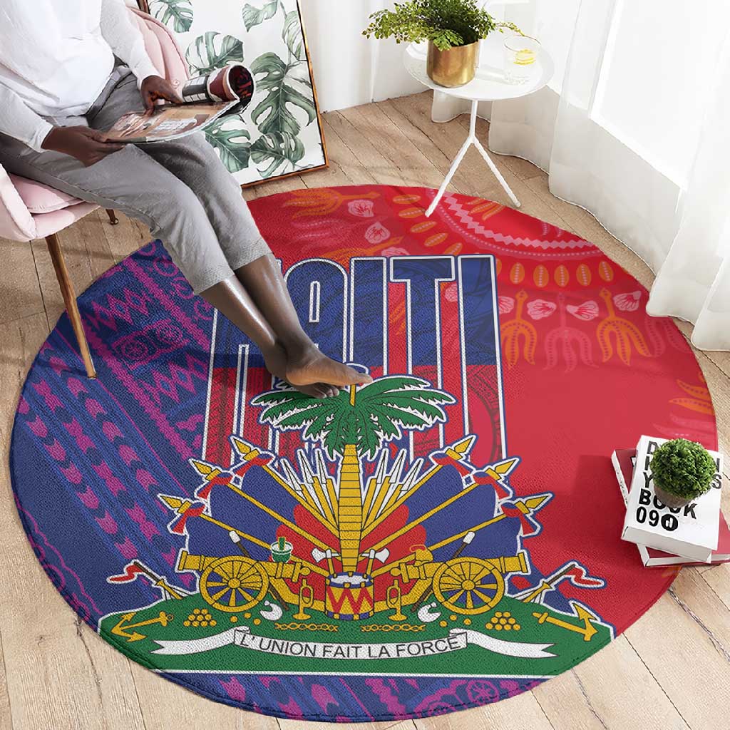 Haiti National Emblem Round Carpet Dashiki and Polynesian Pattern LT03