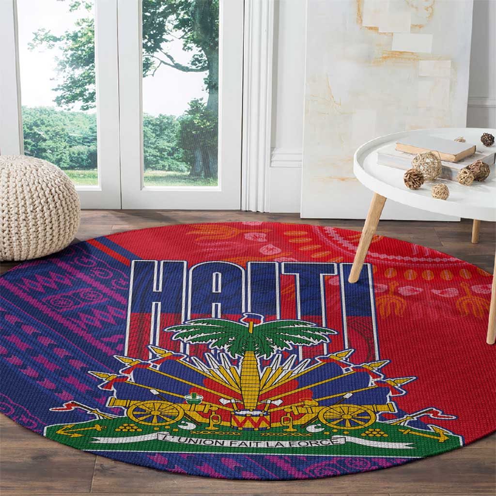 Haiti National Emblem Round Carpet Dashiki and Polynesian Pattern LT03