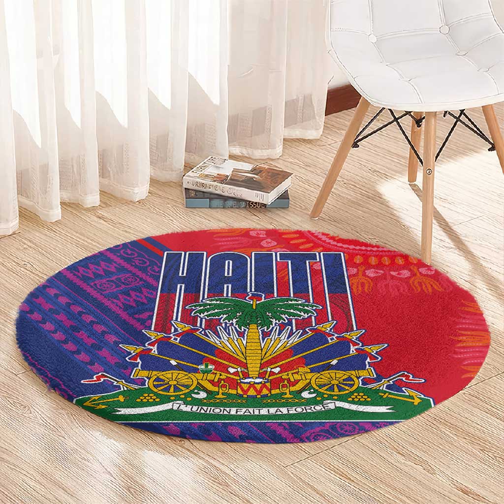 Haiti National Emblem Round Carpet Dashiki and Polynesian Pattern LT03