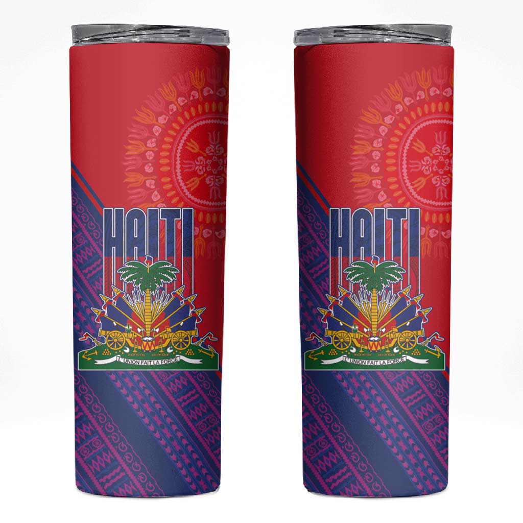 Haiti National Emblem Skinny Tumbler Dashiki and Polynesian Pattern LT03