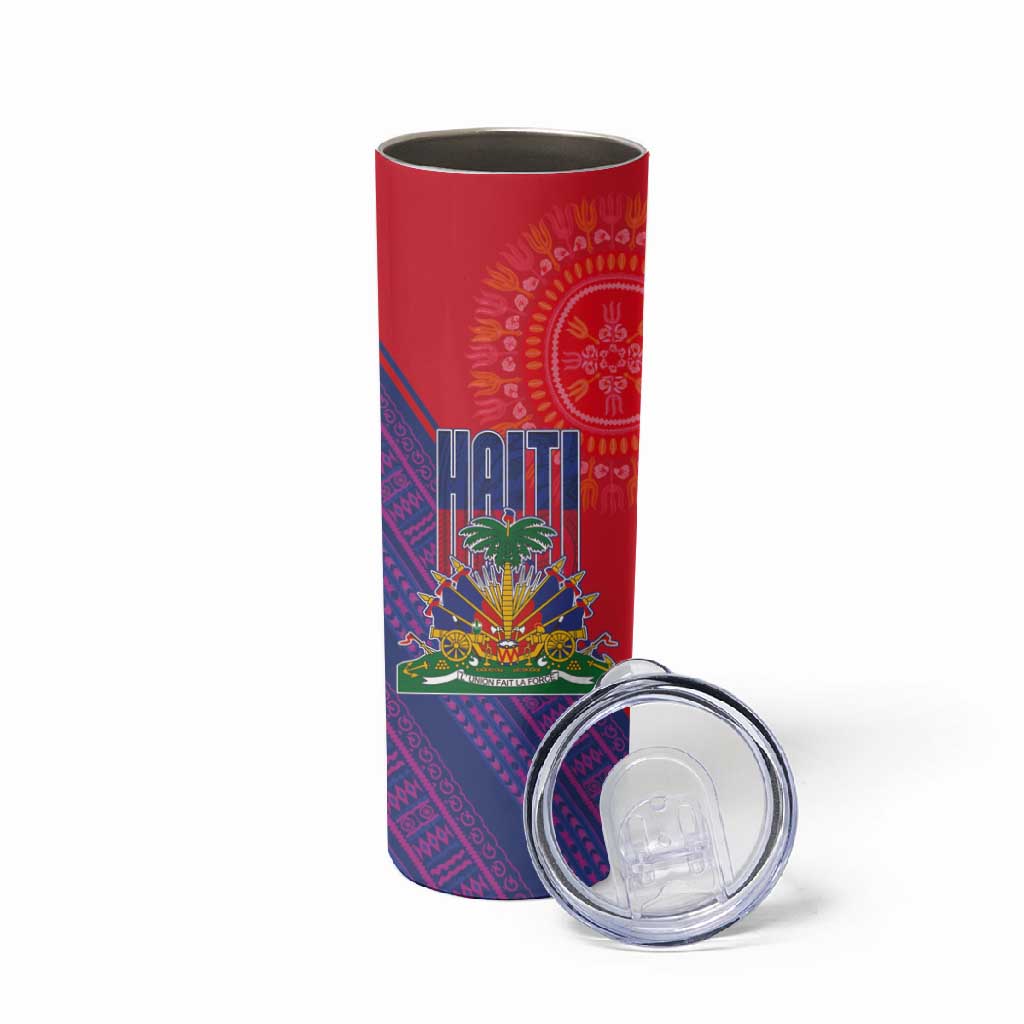 Haiti National Emblem Skinny Tumbler Dashiki and Polynesian Pattern LT03