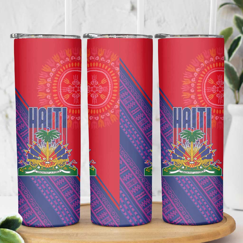 Haiti National Emblem Skinny Tumbler Dashiki and Polynesian Pattern LT03