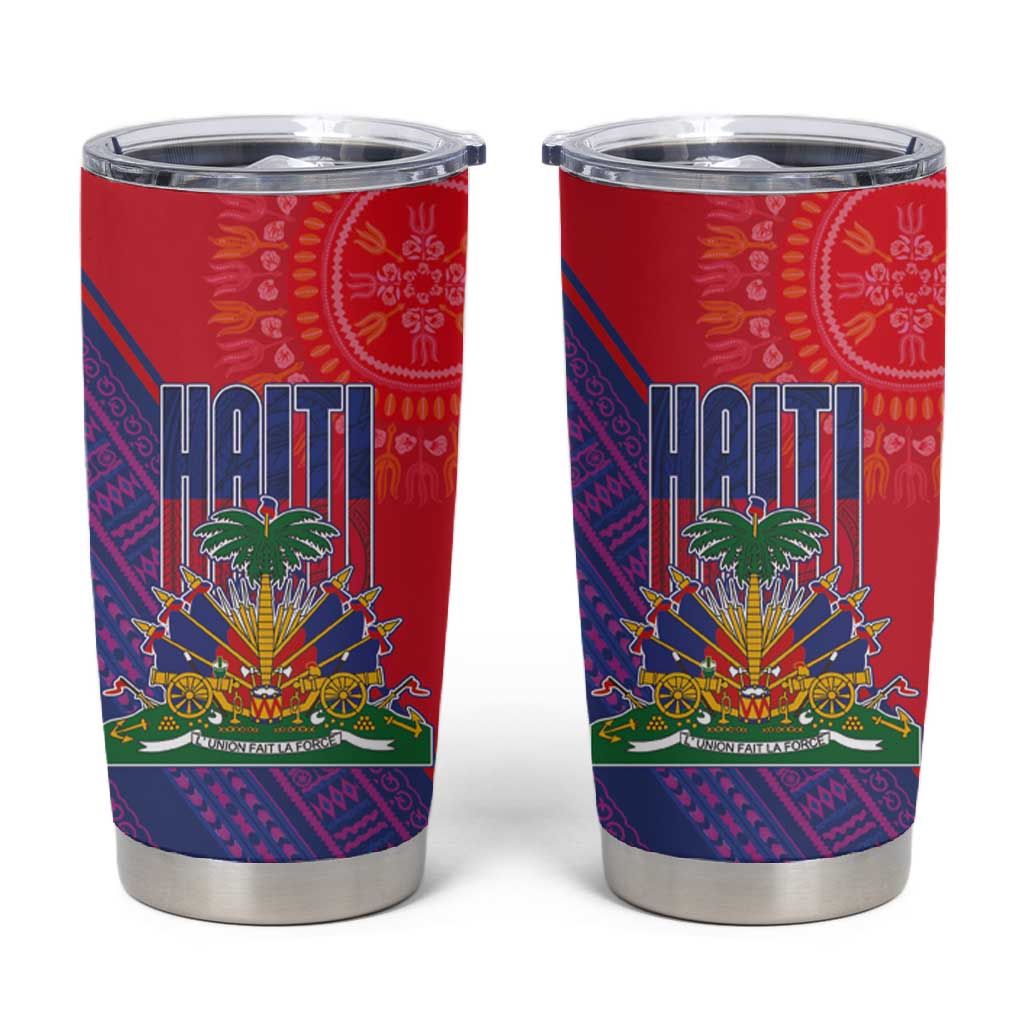 Haiti National Emblem Tumbler Cup Dashiki and Polynesian Pattern LT03