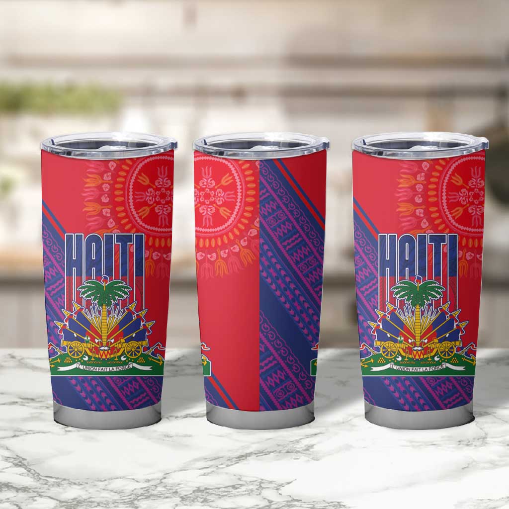 Haiti National Emblem Tumbler Cup Dashiki and Polynesian Pattern LT03