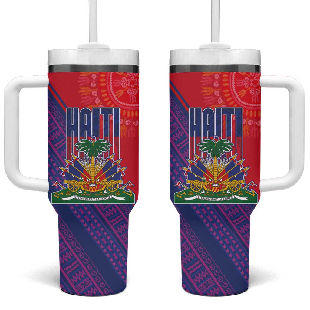 Haiti National Emblem Tumbler With Handle Dashiki and Polynesian Pattern LT03