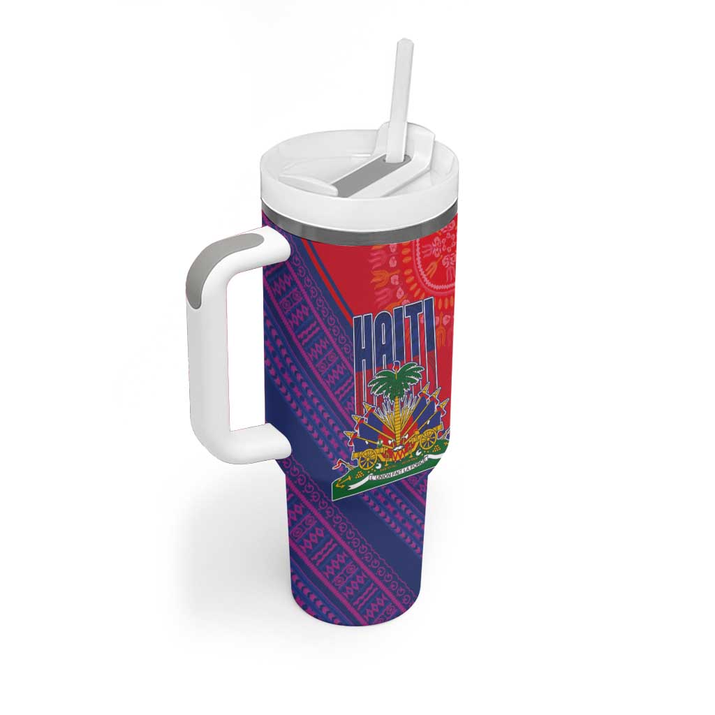 Haiti National Emblem Tumbler With Handle Dashiki and Polynesian Pattern LT03