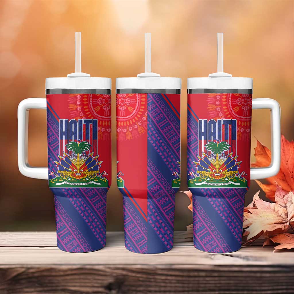 Haiti National Emblem Tumbler With Handle Dashiki and Polynesian Pattern LT03
