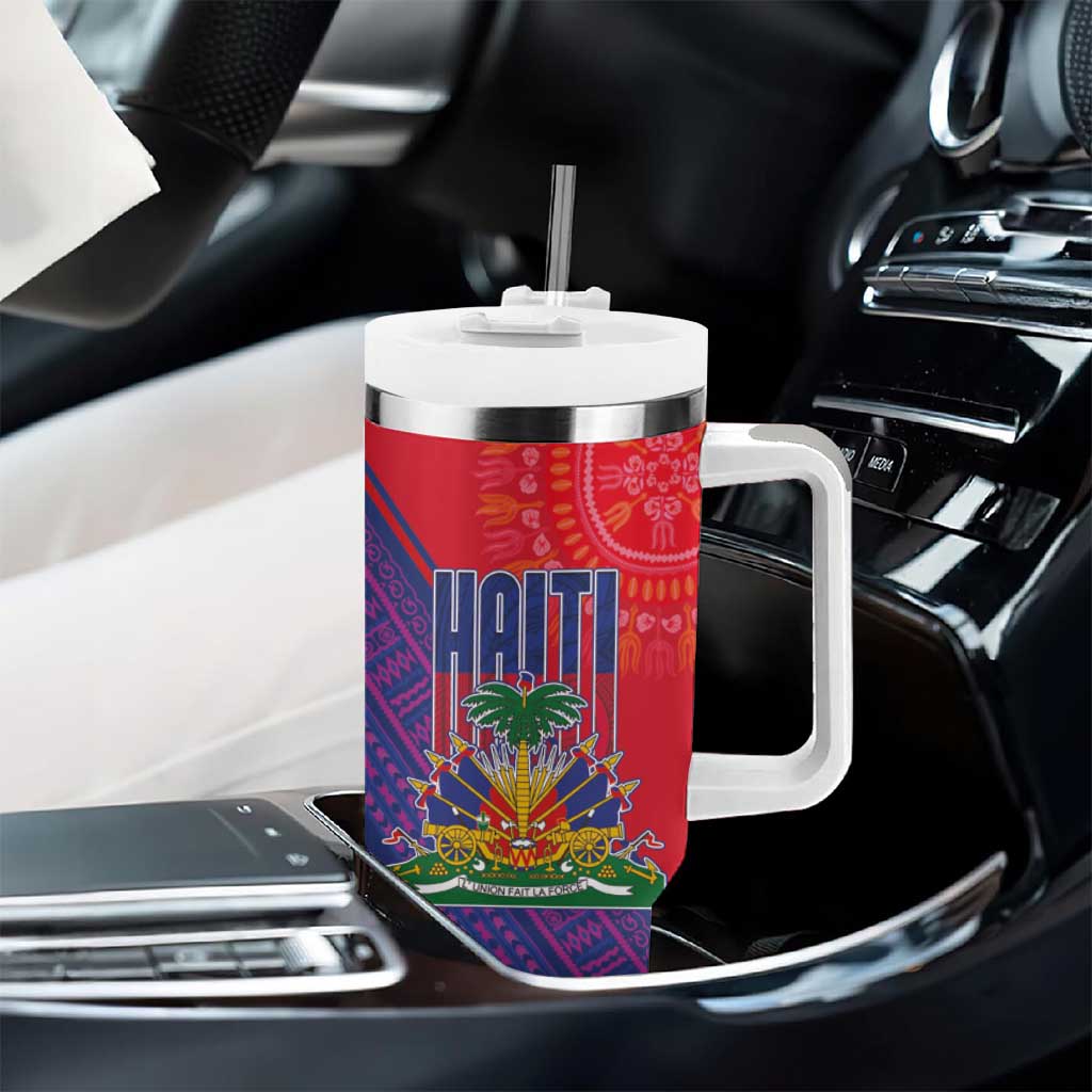 Haiti National Emblem Tumbler With Handle Dashiki and Polynesian Pattern LT03