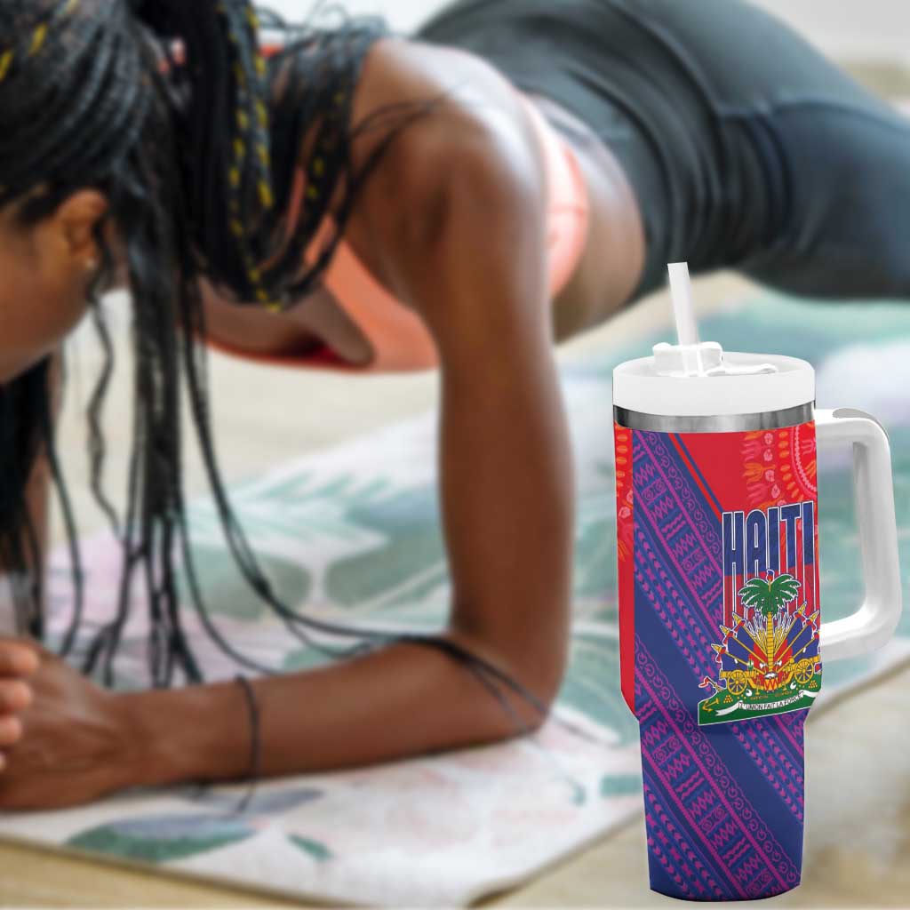 Haiti National Emblem Tumbler With Handle Dashiki and Polynesian Pattern LT03