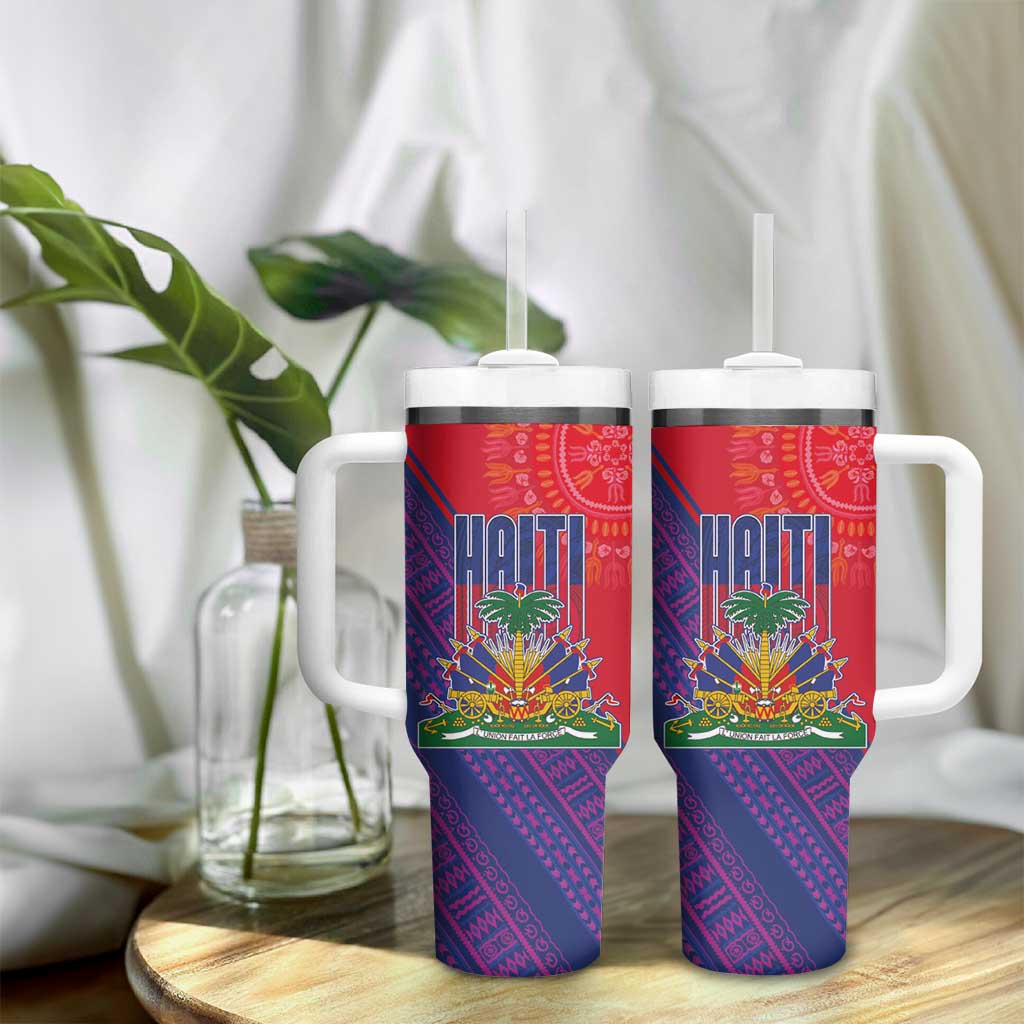 Haiti National Emblem Tumbler With Handle Dashiki and Polynesian Pattern LT03