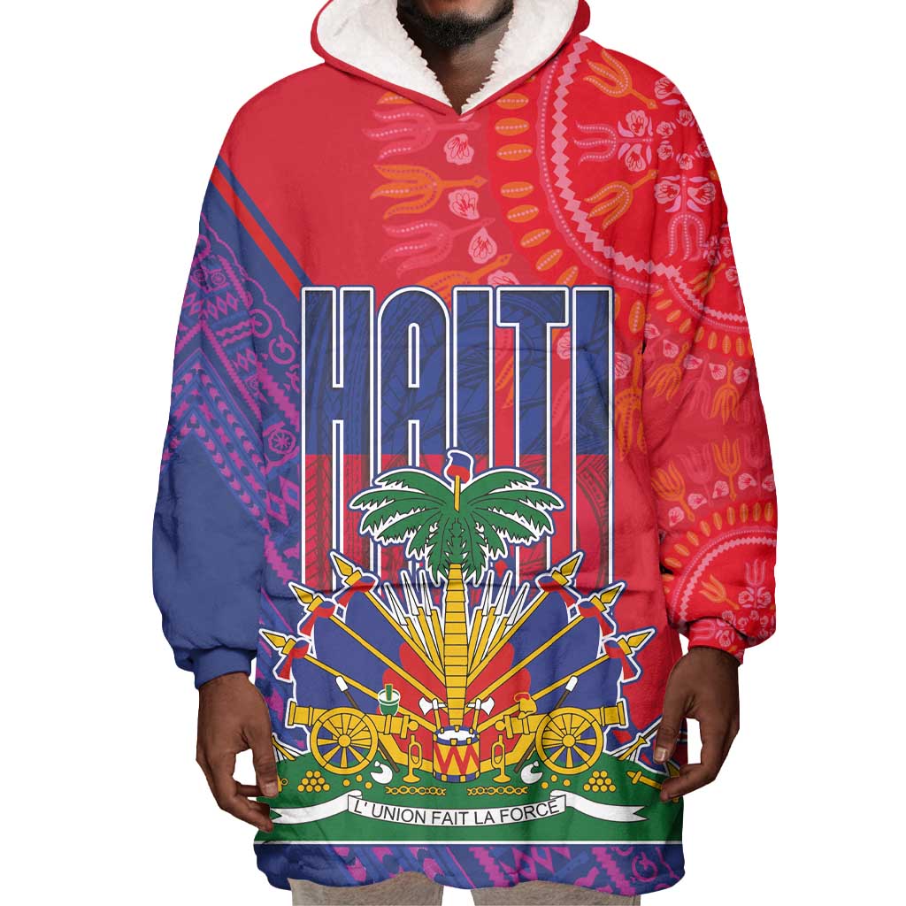 Haiti National Emblem Wearable Blanket Hoodie Dashiki and Polynesian Pattern LT03