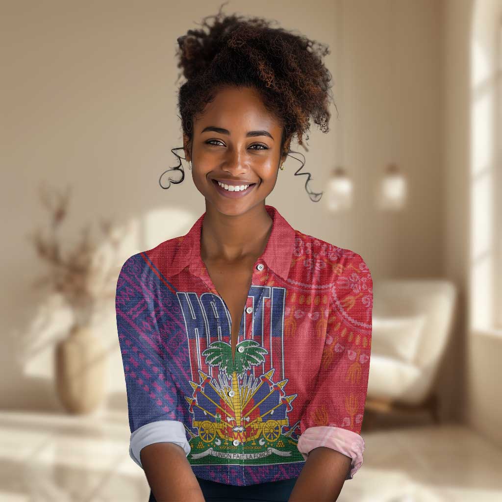 Haiti National Emblem Women Casual Shirt Dashiki and Polynesian Pattern LT03