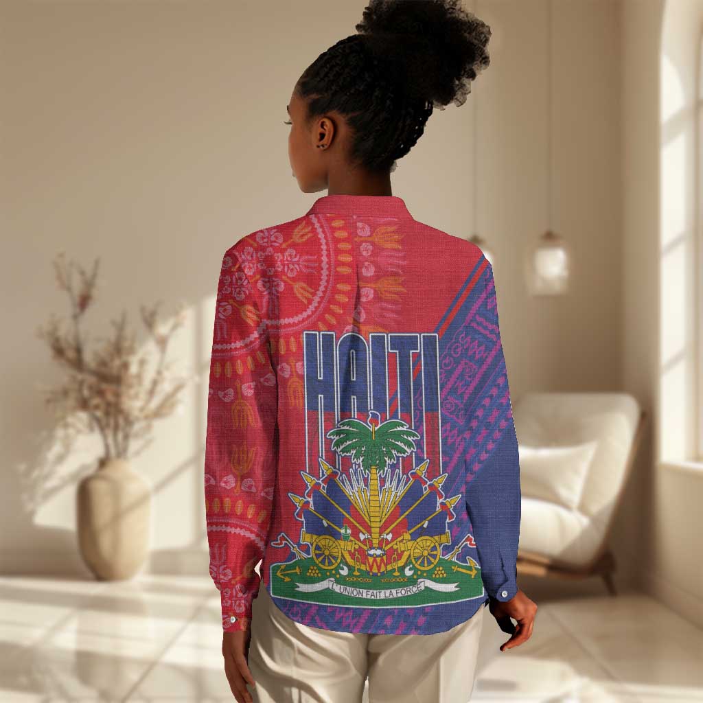 Haiti National Emblem Women Casual Shirt Dashiki and Polynesian Pattern LT03