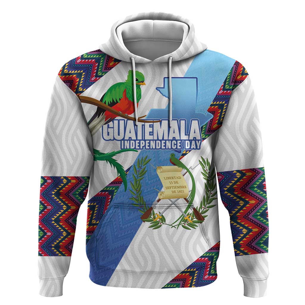 Guatemala Independence Day Hoodie Resplendent Quetzal with Coat of Arms and Maya Textiles LT03