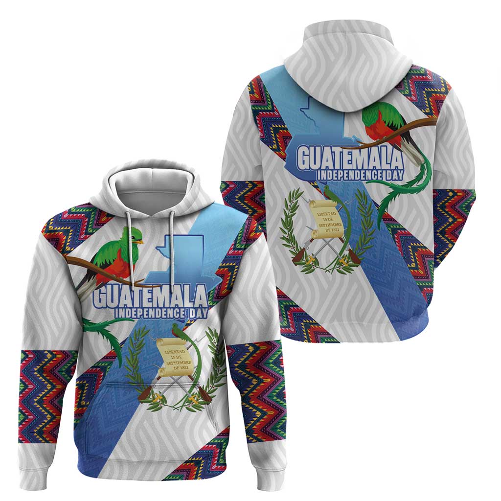 Guatemala Independence Day Hoodie Resplendent Quetzal with Coat of Arms and Maya Textiles LT03