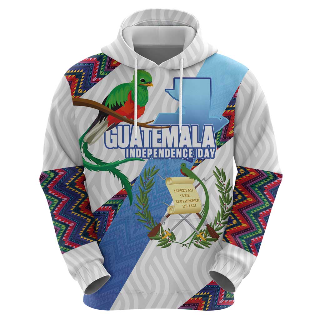Guatemala Independence Day Hoodie Resplendent Quetzal with Coat of Arms and Maya Textiles LT03