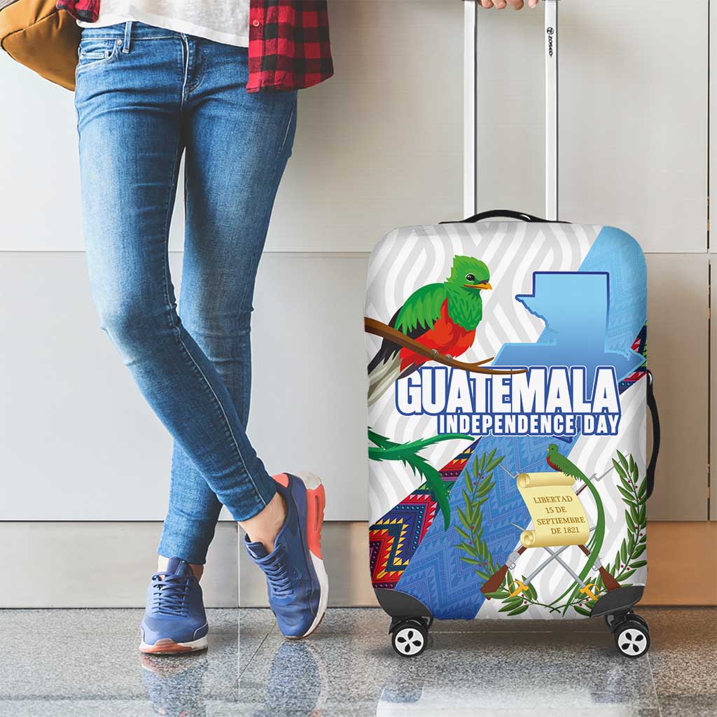 Guatemala Independence Day Luggage Cover Resplendent Quetzal with Coat of Arms and Maya Textiles LT03
