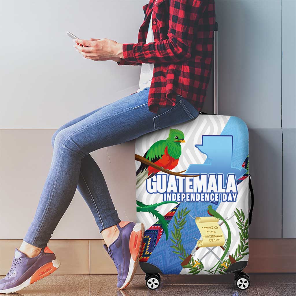 Guatemala Independence Day Luggage Cover Resplendent Quetzal with Coat of Arms and Maya Textiles LT03