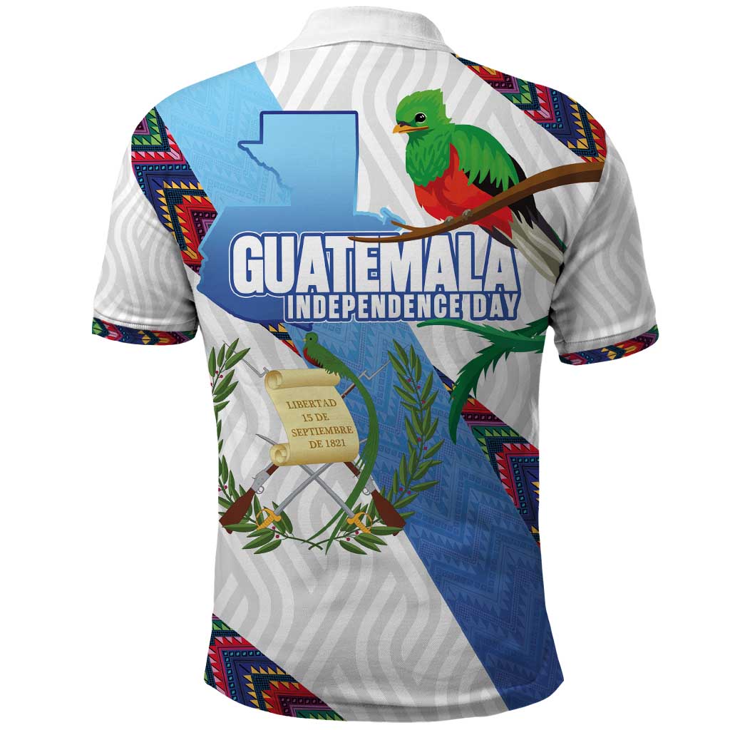 Guatemala Independence Day Polo Shirt Resplendent Quetzal with Coat of Arms and Maya Textiles LT03