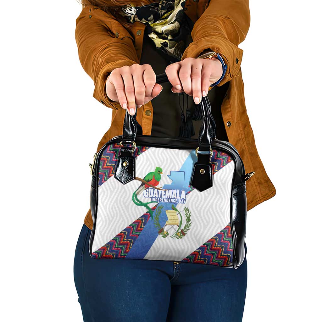 Guatemala Independence Day Shoulder Handbag Resplendent Quetzal with Coat of Arms and Maya Textiles LT03