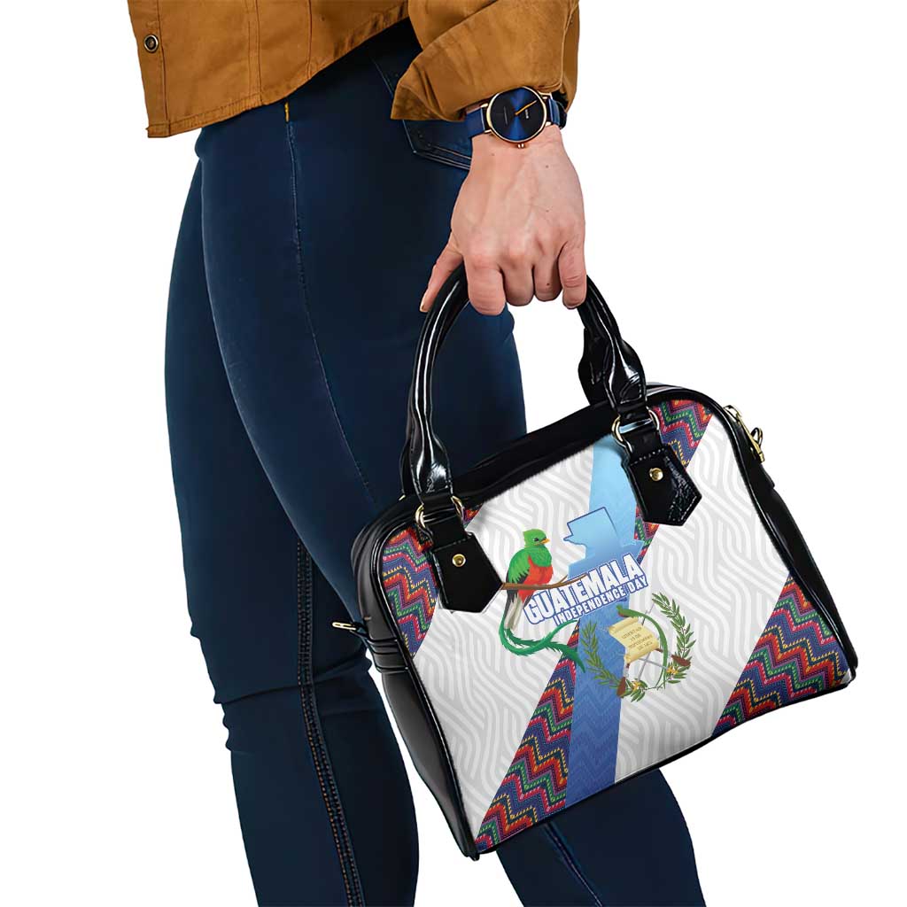 Guatemala Independence Day Shoulder Handbag Resplendent Quetzal with Coat of Arms and Maya Textiles LT03