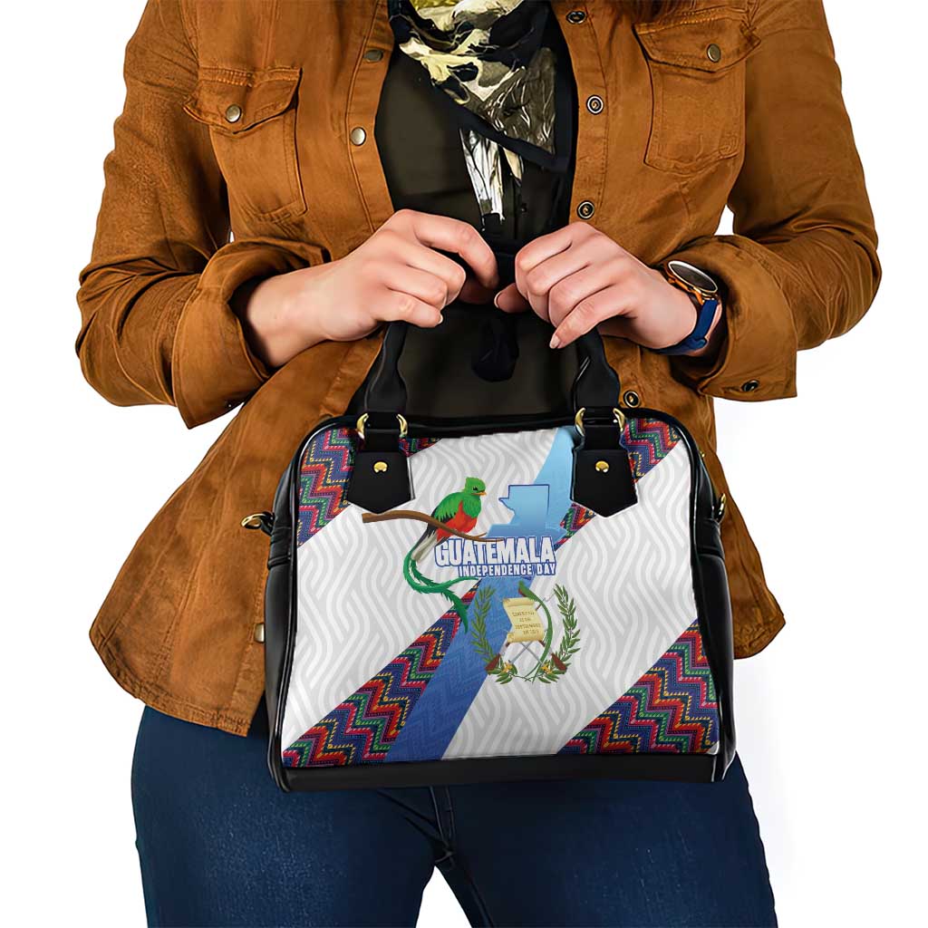Guatemala Independence Day Shoulder Handbag Resplendent Quetzal with Coat of Arms and Maya Textiles LT03