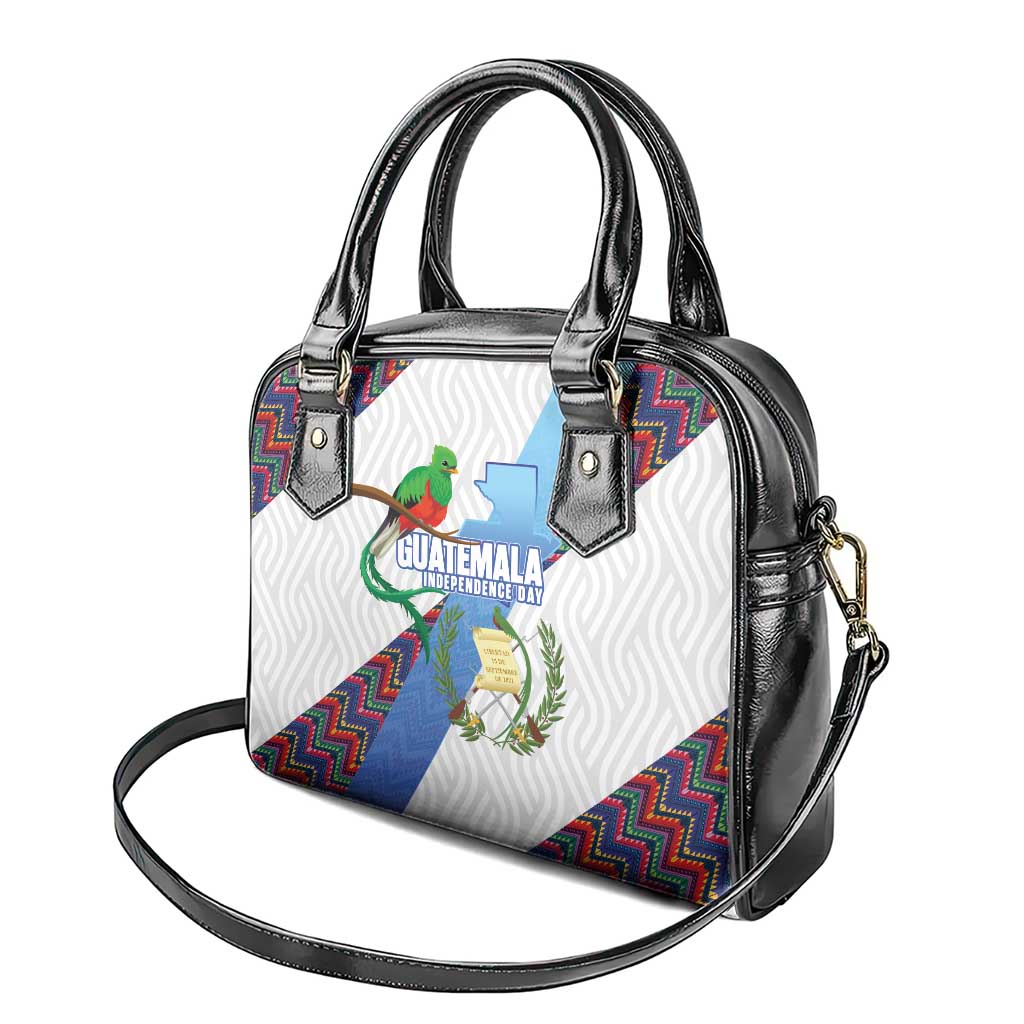 Guatemala Independence Day Shoulder Handbag Resplendent Quetzal with Coat of Arms and Maya Textiles LT03