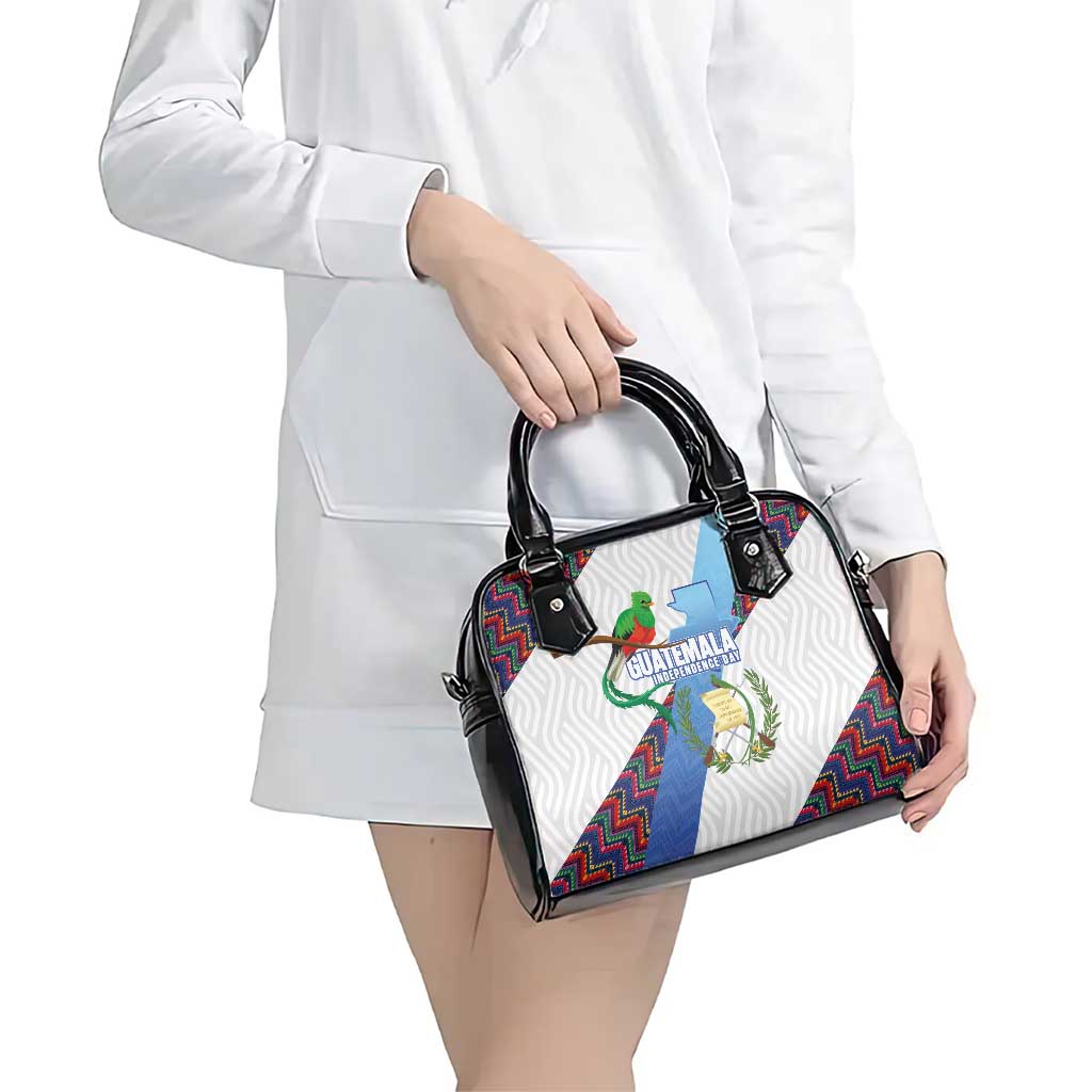 Guatemala Independence Day Shoulder Handbag Resplendent Quetzal with Coat of Arms and Maya Textiles LT03
