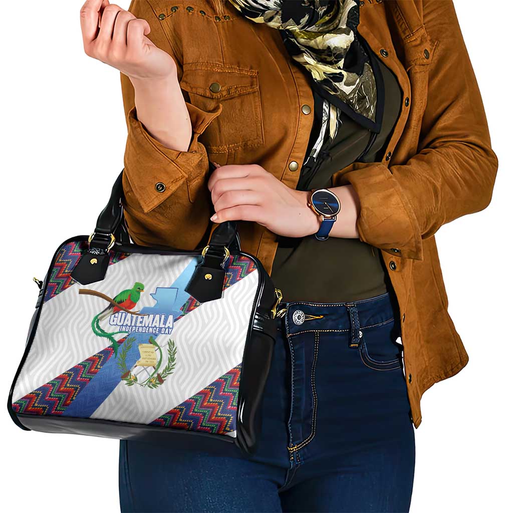 Guatemala Independence Day Shoulder Handbag Resplendent Quetzal with Coat of Arms and Maya Textiles LT03
