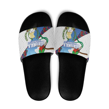 Guatemala Independence Day Slide Sandals Resplendent Quetzal with Coat of Arms and Maya Textiles LT03