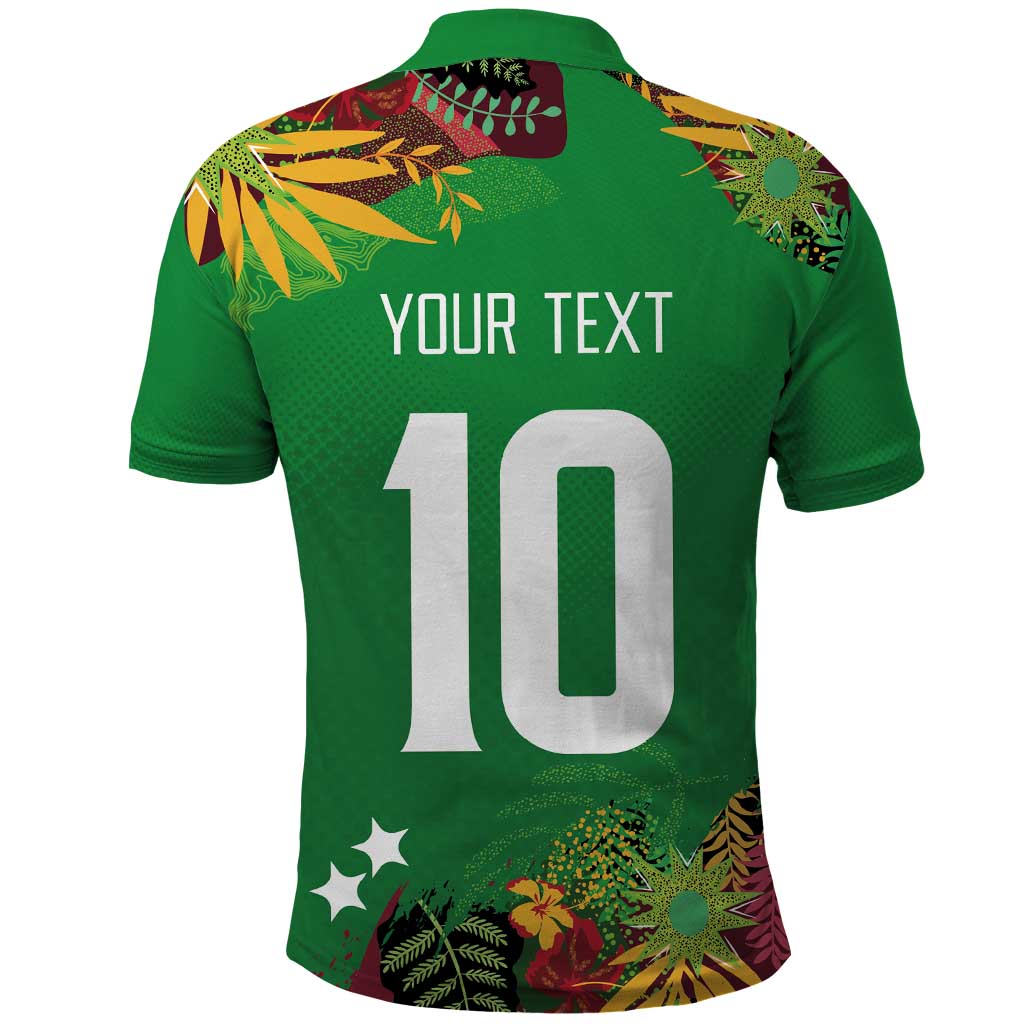 Custom St Kitts and Nevis Cricket Patriots Polo Shirt Caribbean Tropical Plants Sporty Green LT03
