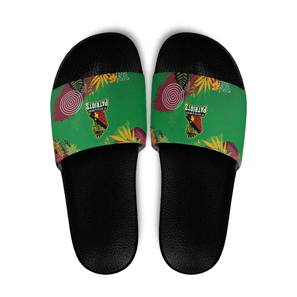 St Kitts and Nevis Cricket Patriots Slide Sandals Caribbean Tropical Plants Sporty Green LT03