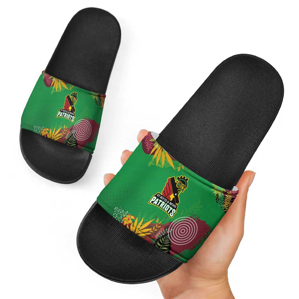 St Kitts and Nevis Cricket Patriots Slide Sandals Caribbean Tropical Plants Sporty Green LT03